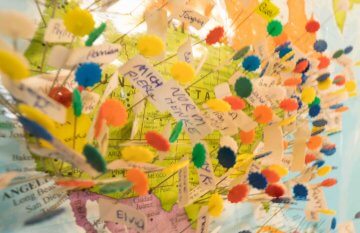 Names colorfully pinned to a map of the USA