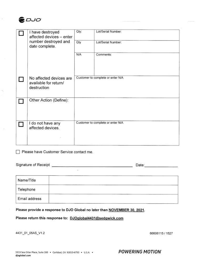 Djo Conductor Gel Recall Notice Page 5